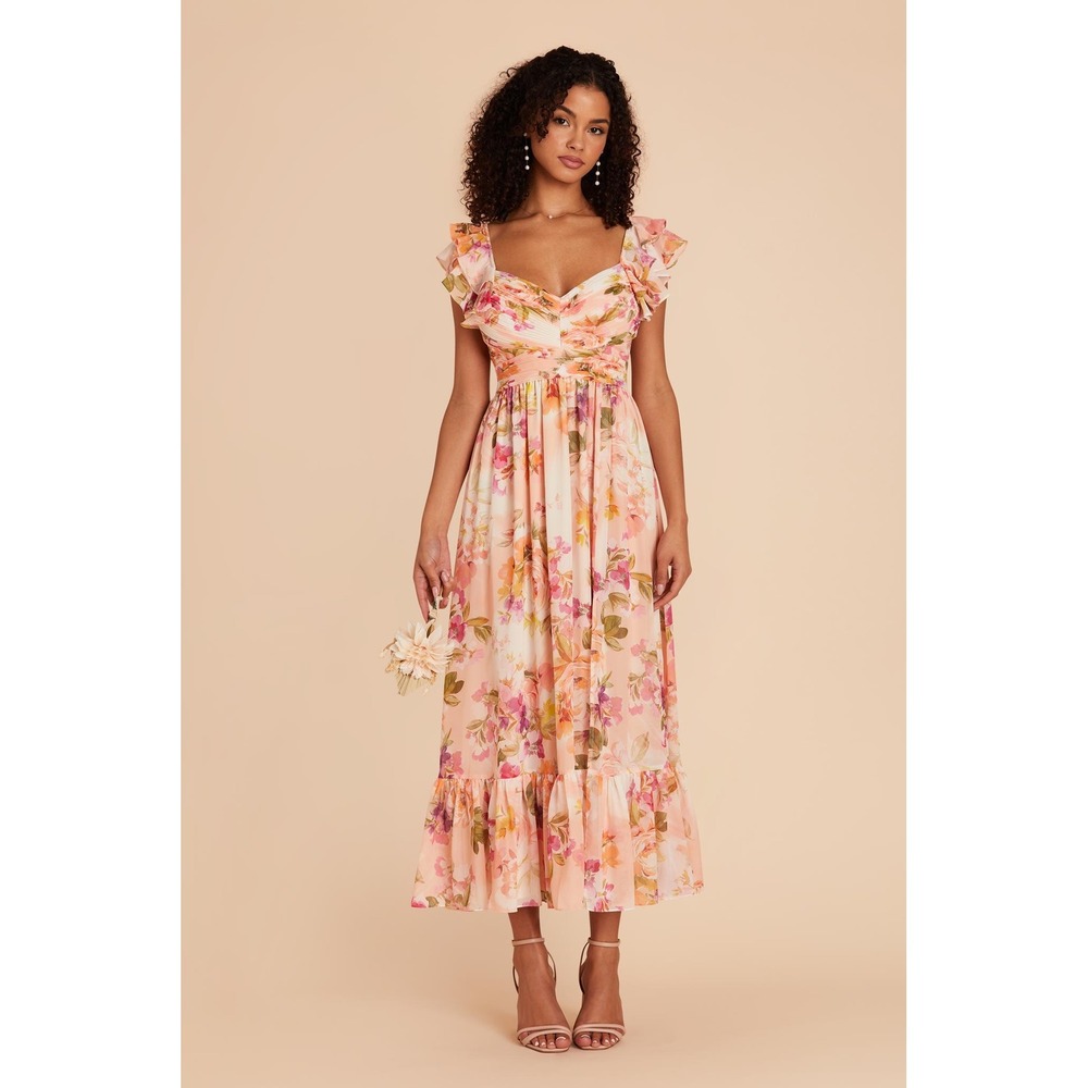 Birdy Grey Michelle Chiffon Floral Bridesmaid Dress 1X Coral Peonies NWT NEW
